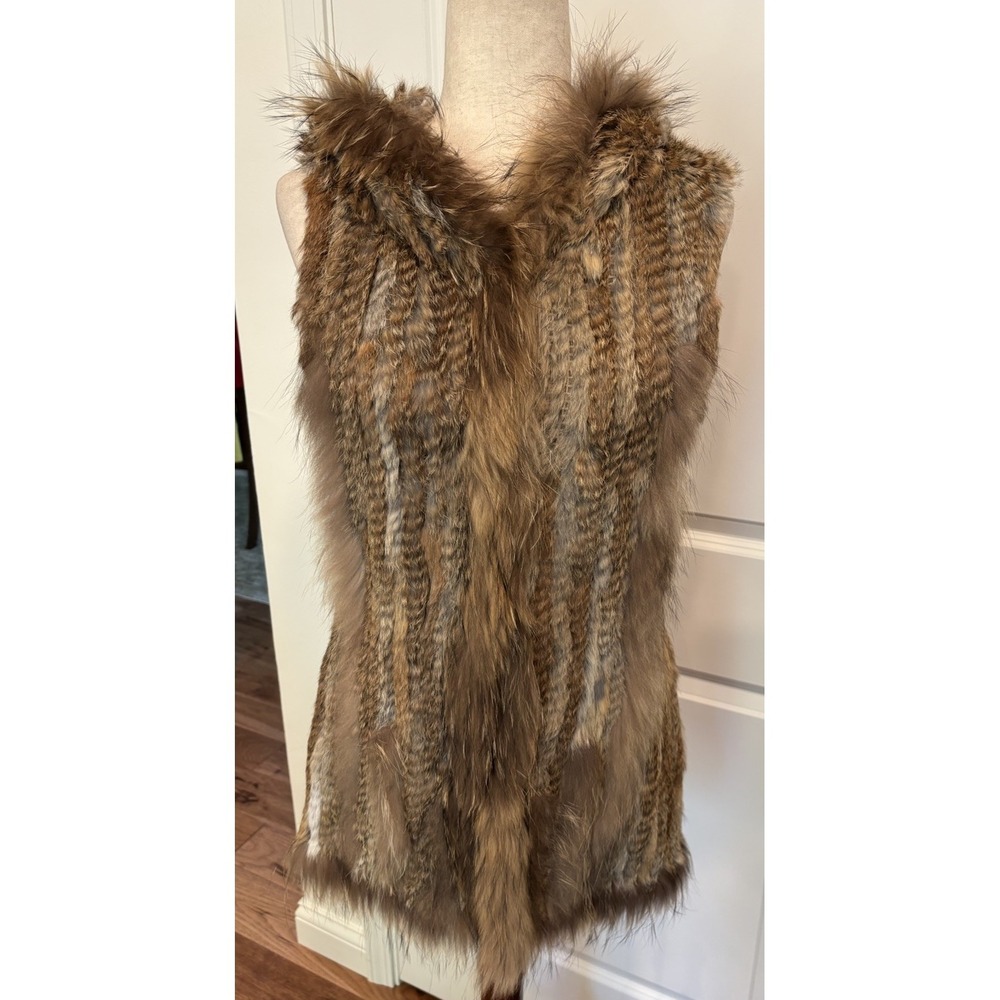 Fantazia Genuine Fur Vest Womens Medium Rabbit Raccoon Sleeveless Boho Luxe